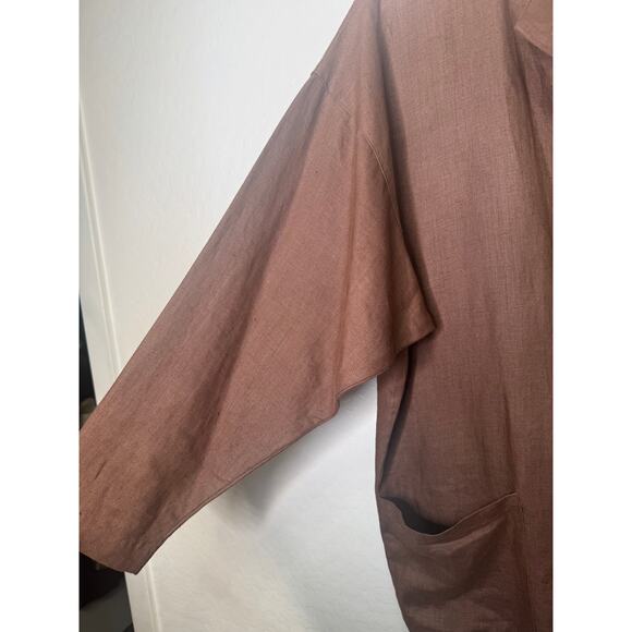 Diane Von Furstenburg 100% Linen Button Shirt Coat Jacket Brown Lagenlook Large - Picture 6 of 8